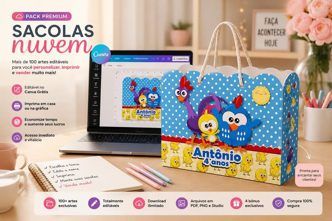 Sacola personalizada real, foto do Pack Sacolas Nuvem